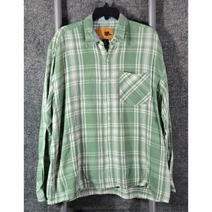 Outback Rider Mens XL Green White Plaid Flannel Button Down Shirt Cotton Long Sv